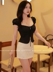 Áo ôm croptop xẻ trơn - ĐEN