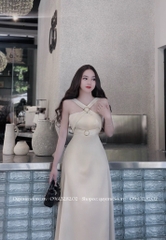 Đầm lụa dây chéo luồn tag