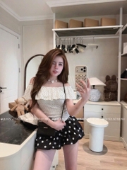 Áo thun trễ vai nhún eo