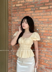 Áo nhún cổ vuông - Vàng