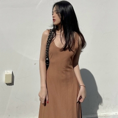 Đầm maxi body nâu 2 dây