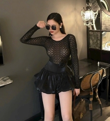 Set ren tay dài bodysuit chân váy bồng bềnh - S