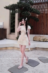 Set áo ren chân váy dập li