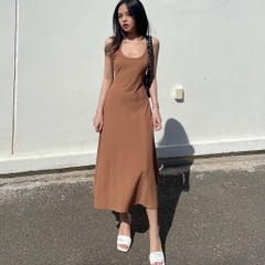 Đầm maxi body nâu 2 dây
