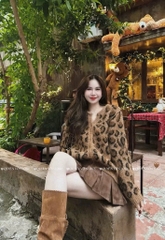 Áo khoác len da beo - Nâu