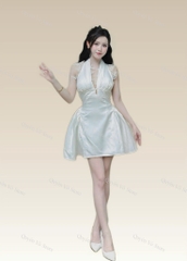 Đầm yếm phối ren lưng - Trắng