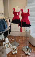 Set áo đỏ 2 dây tua rua chân váy đen