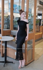 Đầm ôm body ren trễ vai - Đen