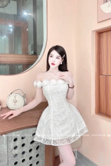 Đầm hoa trễ vai - Trắng