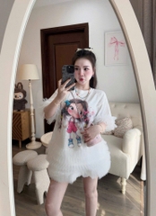 Đầm suông lai voan cô gái - trắng