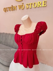 Áo ôm babydoll nút bọc - TRƠN ĐỎ
