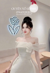 Đầm tafta trễ vai hoa hồng