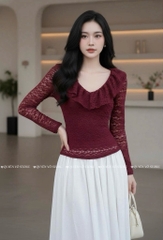 Áo ren ôm body cổ V bèo - Đỏ 1511