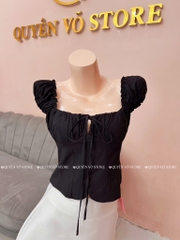 Áo ôm croptop xẻ trơn - ĐEN