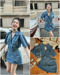 Set sơ mi jean tưa chân váy