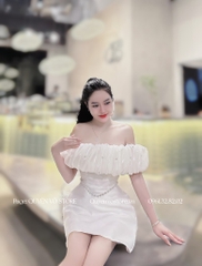 Đầm trễ vai phối bèo đá eo
