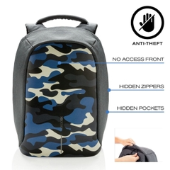 Bobby Compact Anti-Theft backpack, Camouflage Blue