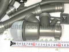 Bộ Xả Chậu Rửa Bát Đôi (2 Hố, 2 chống tràn tùy chỉnh) Nhựa Xám Cao Cấp. Hệ thống xi phông ống mềm linh hoạt, bầu lọc rác to và ngăn mùi hôi hiệu quả