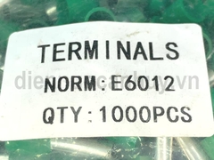 Đầu cốt dây điện 6.0 mầu xanh lá, dạng kim rỗng E6012. bọc nhựa giúp cố định lõi dây, chống đứt dây