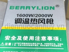 Máy khò nhiệt Berrylion RFQ502 2000W. Súng thổi hơi nóng điều chỉnh nhiệt độ chuyên dán decal, co màng nhựa, ống cách điện