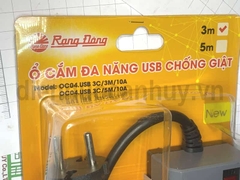 Ổ cắm kéo dài Rạng Đông chống giật có công tắc 3 ổ đa năng 2 ổ USB dài 3m