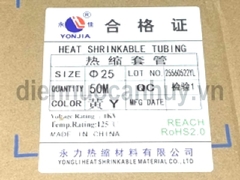 Ống ghen co nhiệt YONJIA phi F25/12.5 mầu vàng (dùng với cốt 185, 150, 120, 95, 70)