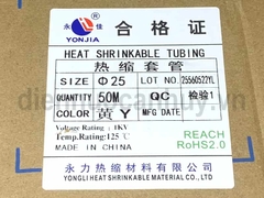Ống ghen co nhiệt YONJIA phi F25/12.5 mầu vàng (dùng với cốt 185, 150, 120, 95, 70)