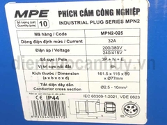 Phích cắm công nghiệp 5 chân MPE MPN2-025 Dòng điện 32A (3P+N+E) - Thiết bị kết nối điện nguồn 3 pha tiêu chuẩn IP44 chống bụi nước