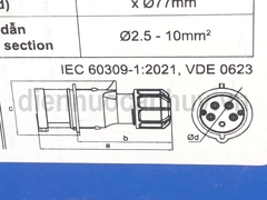 Phích cắm công nghiệp 5 chân MPE MPN2-025 Dòng điện 32A (3P+N+E) - Thiết bị kết nối điện nguồn 3 pha tiêu chuẩn IP44 chống bụi nước