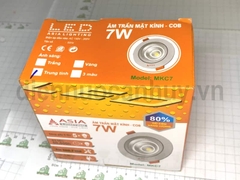 Đèn âm trần lỗ mở 90 mm mặt kính Asia COB 7W mầu trung tính