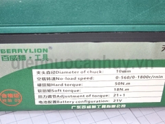 Máy khoan pin Lithium không chổi than 21V BERRY (hộp gồm: pin + máy+ sạc)
