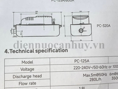 Bơm nước ngưng PC 320A chiều cao max 6m; lưu lượng max 320 lít/giờ