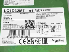 Khởi động từ Schneider 3P CONT 32A AC3 15KW 1NO 1NC 220VAC COIL LC1D32M7