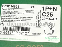 Át chống giật Schneider Easy9 RCBO 1P-N 25A C 4500A 30MA AC-type - EZ9D34625