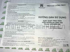 Quạt đảo trần cánh 400 khiều khiển xa Vinawind QTĐ400X-ĐB