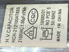 Tụ cao áp lò vi sóng loại thường HCH-212100AT85S Thông số 1.00µF 2100VAC. Linh kiện thay thế chuyên dụng giúp phục hồi chức năng làm nóng của lò