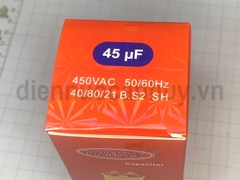 Tụ điều hòa 2 chân 45uf TPMAX xịn vỏ vàng hộp đỏ