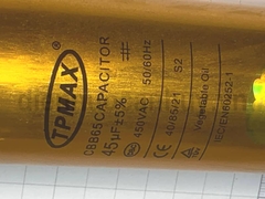 Tụ điều hòa 2 chân 45uf TPMAX xịn vỏ vàng hộp đỏ