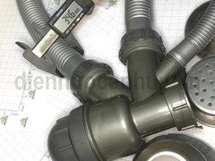 Xi phông chậu rửa bát 2 hố 1 chống tràn lỗ chậu 90 ống nhỏ 2 đầu ren 34mm inox