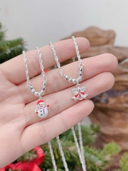 Dây chuyền trẻ em BẠC HIỂU MINH nguyên chất S99 người tuyết chuông giáng sinh Noel DTE086