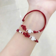 Vòng Tay Nữ Chỉ Đỏ May Mắn Mix Hoa Sen freesize BẠC HIỂU MINH LTU672