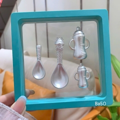 Quà tặng thôi nôi đầy tháng cho bé thìa ,bình Sữa, bánh sinh nhật bạc nguyên chất S999 Bạc Hiểu Minh QTTE001 DTE LTE
