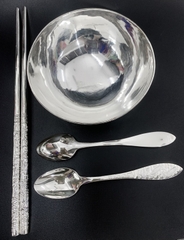 Hàng thủ công mỹ nghệ bộ đũa thìa và bát cơm - chén cơm BẠC HIỂU MINH HTC