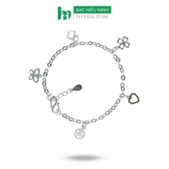 Vòng Tay, Lắc Tay Nữ Mix Họa Tiết Bất Kỳ Cỏ 4 Lá May Mắn, Hình Mặt Cười, Trái Tim Chính Hãng Bạc Hiểu Minh LTU012