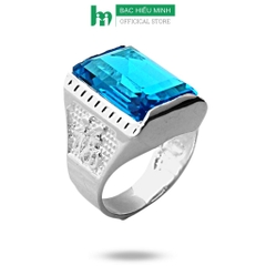 Nhẫn Nam Bạc - Chữ Phúc Hột Đá Xanh BẠC HIỂU MINH NA391S