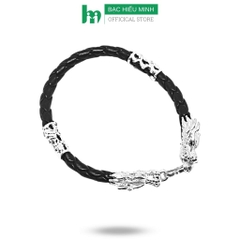 Vòng Tay Lắc Tay Nam PU Bọc Đầu Rồng Bạc Ta Nam Tính Trang Sức Chính Hãng Bạc Hiểu Minh LTN003