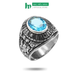 Nhẫn nam BẠC HIỂU MINH NA325B nhẫn mỹ đá xanh cắt kim cương nam tính và đẹp