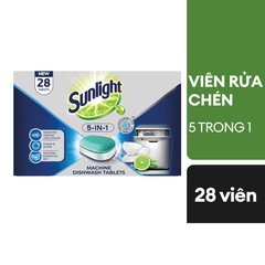 Viên rửa chén Sunlight 5 trong 1 hộp 28 viên