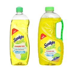 Nước rửa chén Sunlight Chanh 100 đánh bay dầu mỡ cứng đầu chai 750G/ 1.5KG
