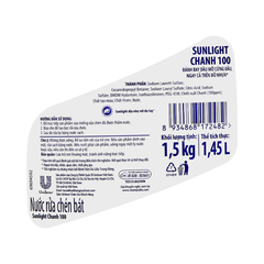 Nước rửa chén Sunlight Chanh 100 đánh bay dầu mỡ cứng đầu chai 750G/ 1.5KG
